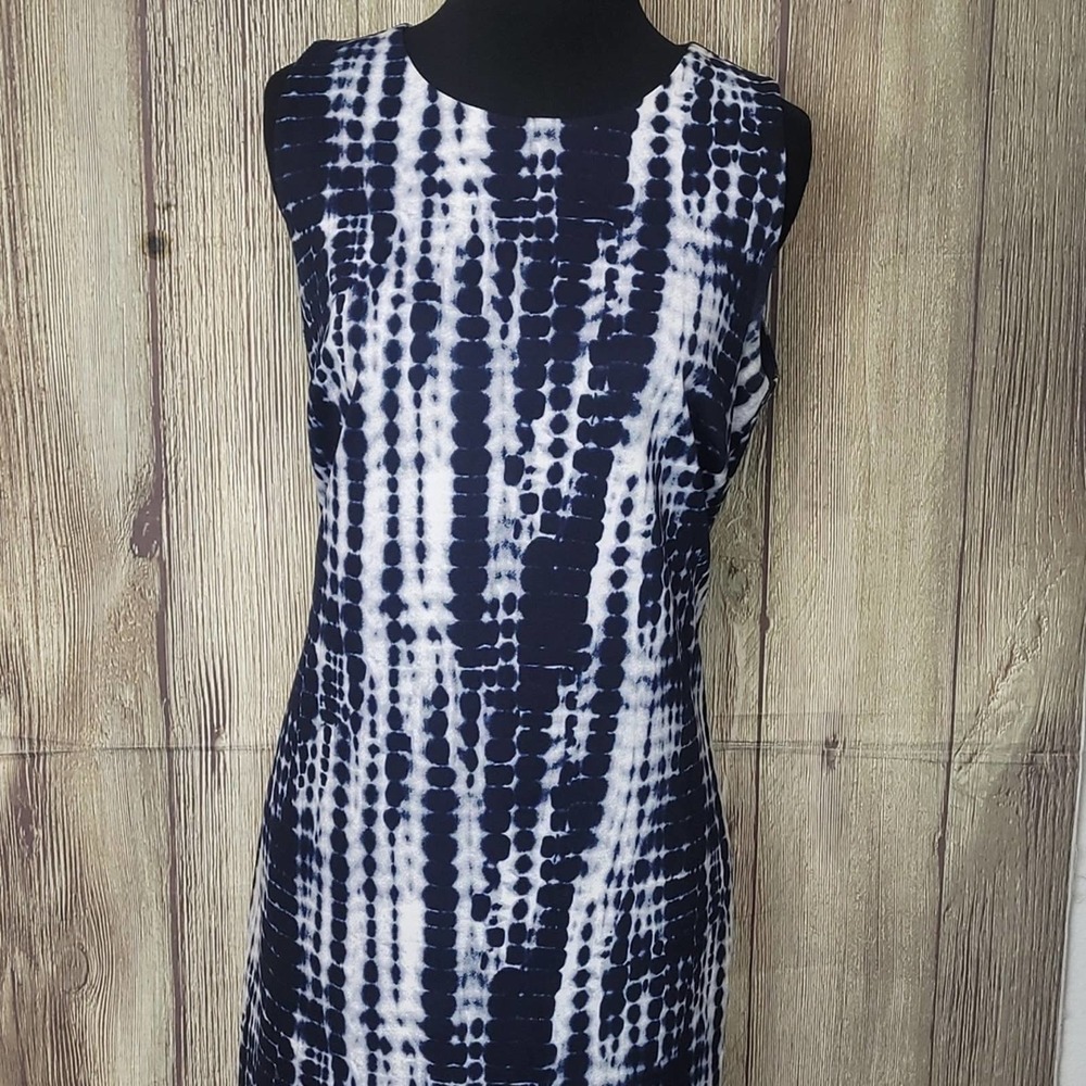 Michael Kors Womens Tie Dye Sleeveless Midi Dress Sz M Navy Blue